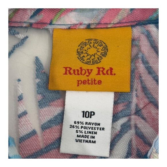 Ruby Rd. Petite 10P Tropical Leaf Print Button-Up Sheer Lightweight Jacket - Picture 3 of 12